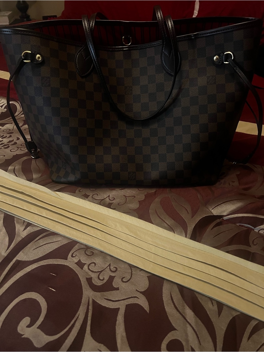 Checkered Brown Large Tote Bag with Dual Handles